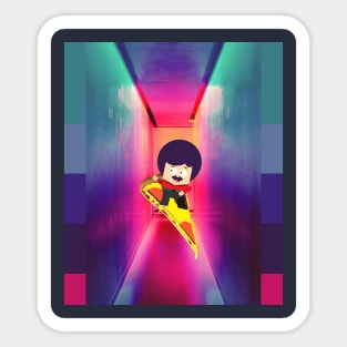 man dancing on a flying pizza Sticker